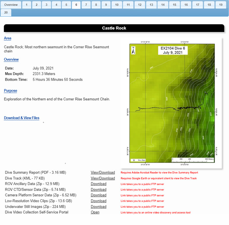 Screenshot of the NOAA Ship Okeanos Explorer Data Landing Pages