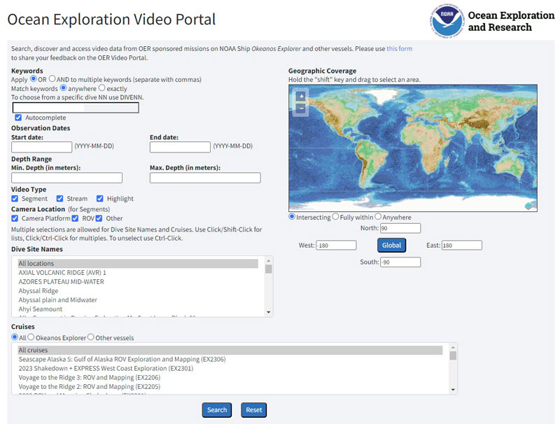 Screenshot of the Ocean Exploration Video Portal