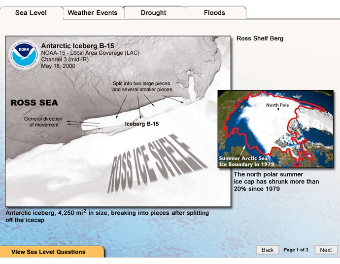 The images and questions below address some of the interdependent relationships between global warming and the water cycle. These include the long-term redistribution of water, accelerated water movement between reservoirs, and shifting weather and climate patterns. Study the images and read the information below, then answer the questions.