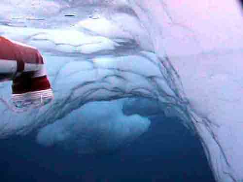 a channel of water between ice keels