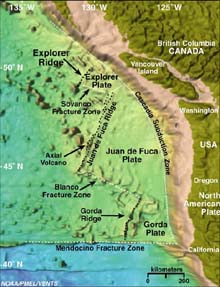 Satellite imagery of the northeast Pacific Ocean and western North Pacific Plate