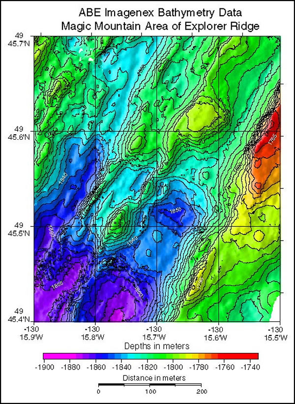 High resolution bathymetric map in Magic Mountain region