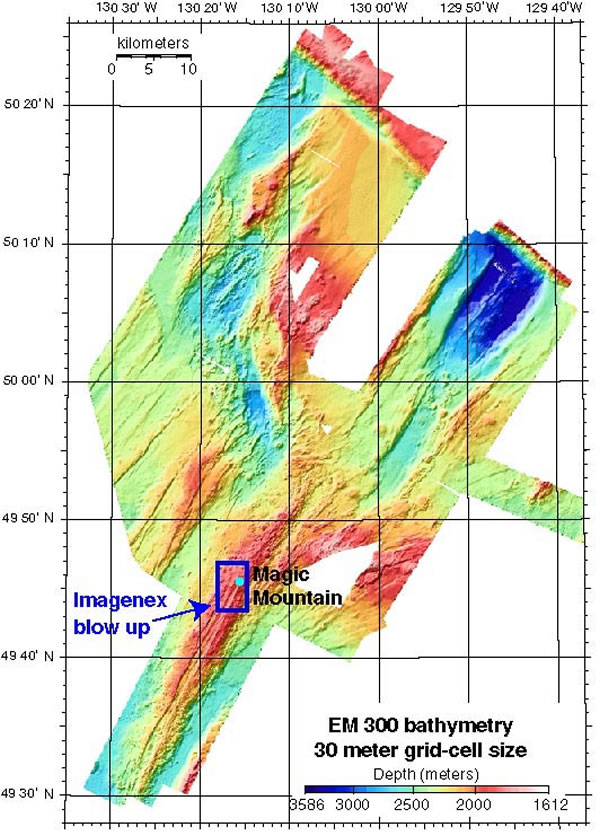 EM300 multibeam bathymetry collected at Explorer Ridge