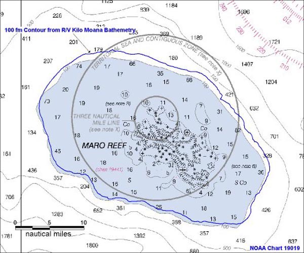 Contour map of area around Maro Reef