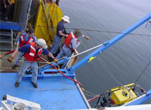 Hauling the ROV back on board