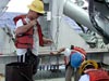 While working on deck, the science party and crew should always wear hard hats and life vests.