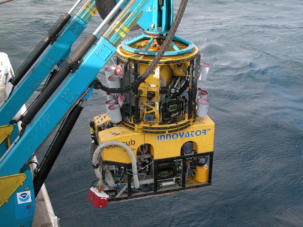 The tether management system sits on top of the ROV during deployment and recovery of the sub