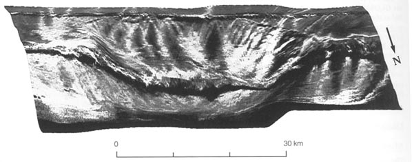 3-D view of scarp looking south toward Puerto Rico