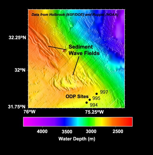 Bathymetry map of 2 sediment fields on Blake Ridge