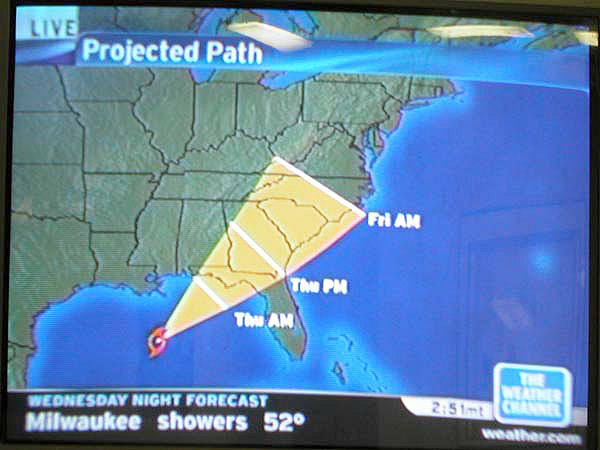 Tropical Storm Bonnie makes her way across the Gulf of Mexico, with Hurricane Charley a few days behind. The science party watches the projected path intently.