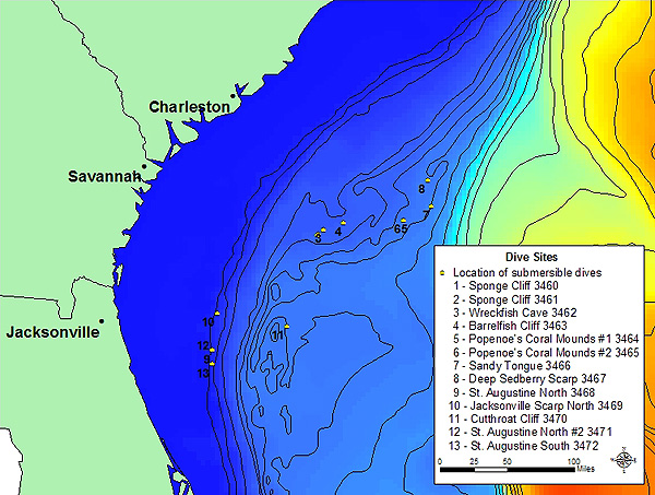 map of the 13 dive sites in Estuary to the Abyss Expedition