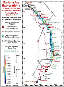 Mariana Island Arc volcanoes exploration map