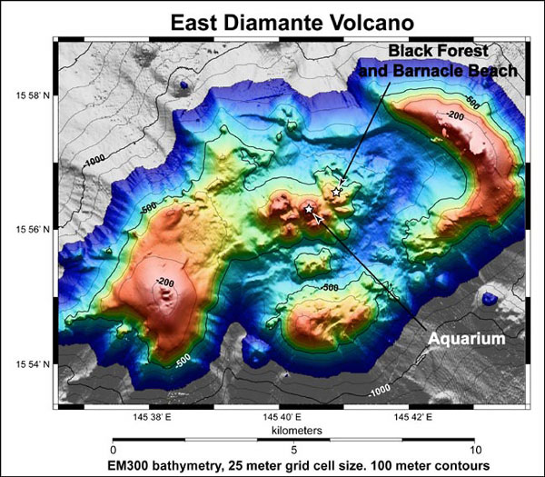 The summit of Diamante volcano, created from an EM300 grid. 