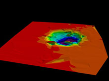 Figure 3:  3-D oblique view of Figure 2, looking north-northwest.