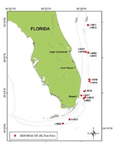 Figure 1:  Our Johnson-Sea-Link submersible dive sites during this expedition.