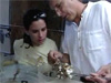 Teachers Tracy Griffin and Elisabeth Jacobi discuss with Chief Scientist Dr. Sandra Brooke what was seen during Elisabeth's submersible dive.