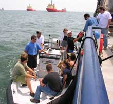 Some of the science crew, going ashore to sightsee in Galveston.