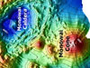 Map view of Monowai submarine volcano, featuring the cone in the south-southwest and the caldera to the northeast.