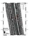 The chart above displays a section of sidescan sonar data with ground reference lava morphology classifications.