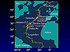 The Mid-Atlantic Ridge hosts numerous hydrothermal fields (colored dots).