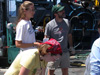 Sarah L'Heureux of the Woods Hole Oceanographic Institution participates in the 'bucket brigade'.