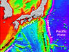 Satellite altimetry data of the western Pacific from the equator to Japan.