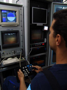 ROV pilot Aggelos Mallios maneuvers Super Achilles over unusual sediment mounds.