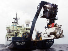 Final safety checks are carefully run before the A-frame gently lowers ALVIN into the Gulf of Mexico.