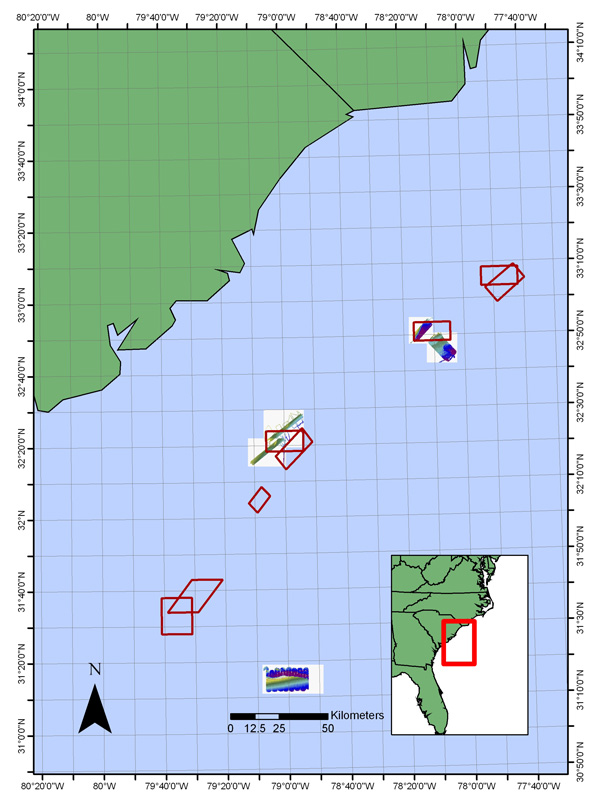 Proposed Marine Protected Areas and sites surveyed with sonar along the edge of the continental shelf