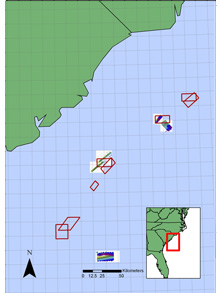 Proposed Marine Protected Areas and sites surveyed with sonar along the edge of the continental shelf