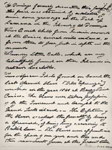 Page from 1878 correspondence from George Gibbs referring to the 'African Idols' from the 'last Spanish slaver to wreck on East Caicos.'