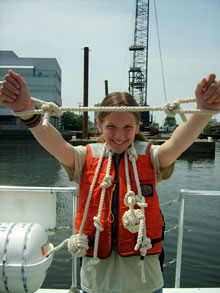 Emily shows off her knot tying skills