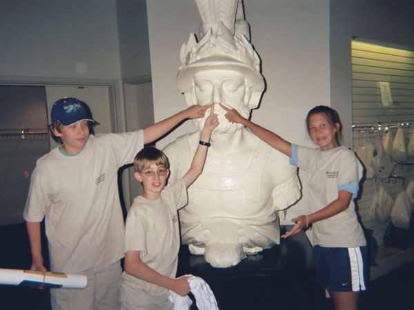 Emily, Tracey, Cameron and Brooks prepare to help lift the multi-beam sonar