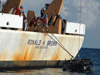 During recovery, Dave LaPointe and Cody Harvey snag the Medea under the watchful eyes of Chief Bosun Bruce Cowden and Jason Expedition Leader Matt Heintz.