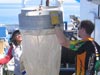 Val Borja (white shirt) and Nick Loomis, MIT graduate student, get ready to lift the bongo nets.