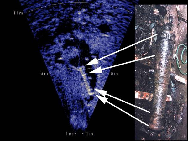 The Transphibian AUV used forward looking sonar to image portions of the Cerberus site.