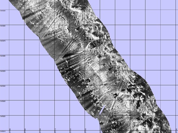 Example of a high-resolution side-scan sonar mosaic created from survey data collected by the GeoSwath sonar on the Gavia AUV.
