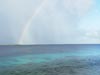 After a few showers, a brilliant rainbow emerges.