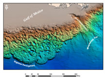 Multibeam bathymetry allows terrain models to be created for large areas of the sea floor.