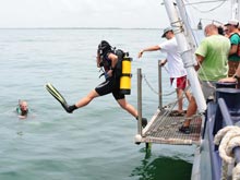 Researchers preparing to conduct underwater reconnaisence. 