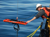 Out near the Isolated Sinkhole, a transmissometer is recovered from a previously deployed tripod