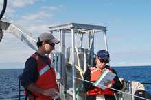 Tom Novell discusses groundwater data collection with OE Data Manager Susan Gottfried.