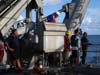 The JSL Crew and the crew of the Seward Johnson work in tandem for a successful launch/recovery of the sub.