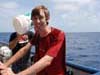 Marine Biologist undergraduate student gets doused with sea water by Dr. Steve Haddock after his first submersible dive experience.