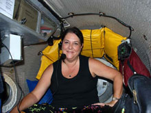 NOAA/OER Web Coordinator, Susan Gottfried, is pictured in the Johnson Sea Link aft chamber.