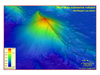 The summit of the West Mata Volcano, shown here in red, is nearly a mile below the ocean surface (1165 meters / 3882 feet), and the base.