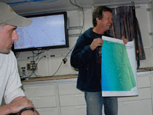 Chief scientist, Chuck Fisher, explains the next dive location.