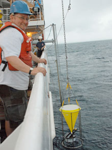 Chris German watching the deployment of the sediment trap mooring.