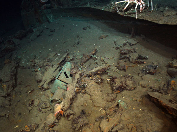 The starboard sidelight, for which the shipwreck is named lay outside the hull in the stern.  