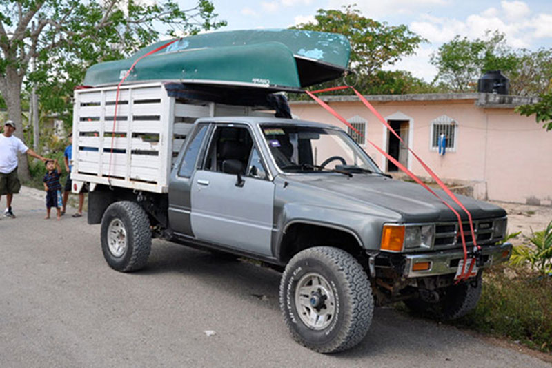 The truck is filled with gear, including two canoes, and ready to head off for Vista Alegre.